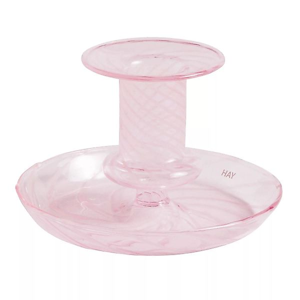 Kerzenleuchter Flare Stripe Small glas rosa / H 7,5 cm - Glas - Hay - Rosa günstig online kaufen