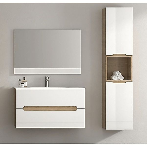 Faizee Möbel Badmöbel-Set 90cm Hochglanz Weiß günstig online kaufen