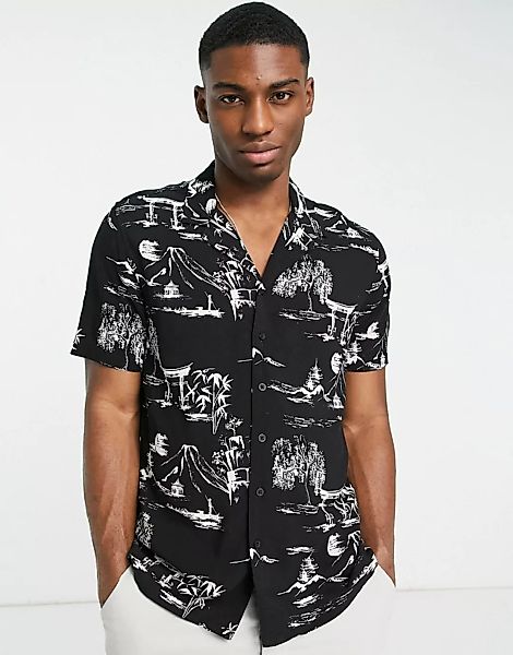 New Look – Bedrucktes Hemd in Schwarz und Weiß günstig online kaufen