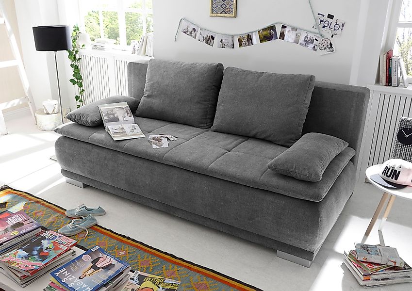 ED EXCITING DESIGN Schlafsofa "Luigi", mit Bettkasten & 2 Armlehnenkissen günstig online kaufen