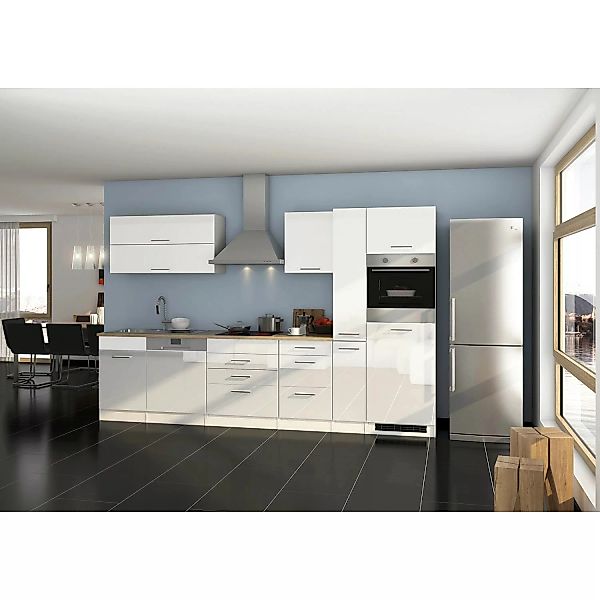 Held Möbel Küchenzeile Mailand 330 cm Weiß Hochglanz-Weiß Matt ohne E-Gerät günstig online kaufen