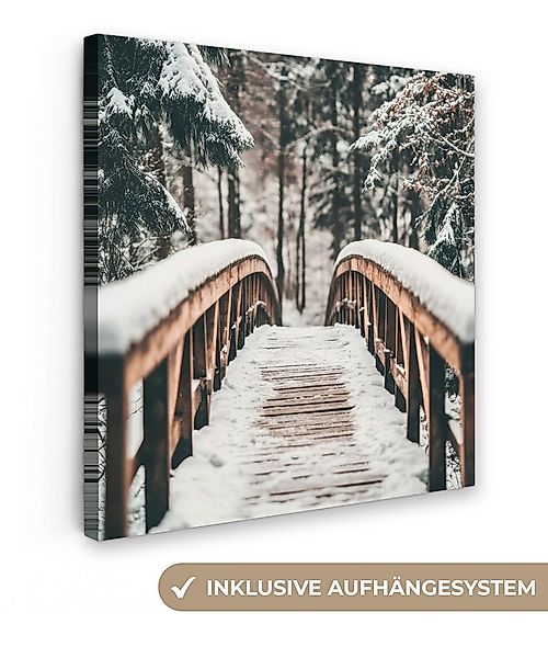 OneMillionCanvasses® Leinwandbild Brücke - Winterlandschaft - Wald - Natur günstig online kaufen
