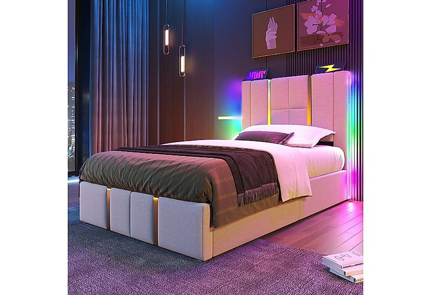 TavilaEcon Polsterbett in modernem, vertikalem Kanaldesign mit Goldlinienve günstig online kaufen