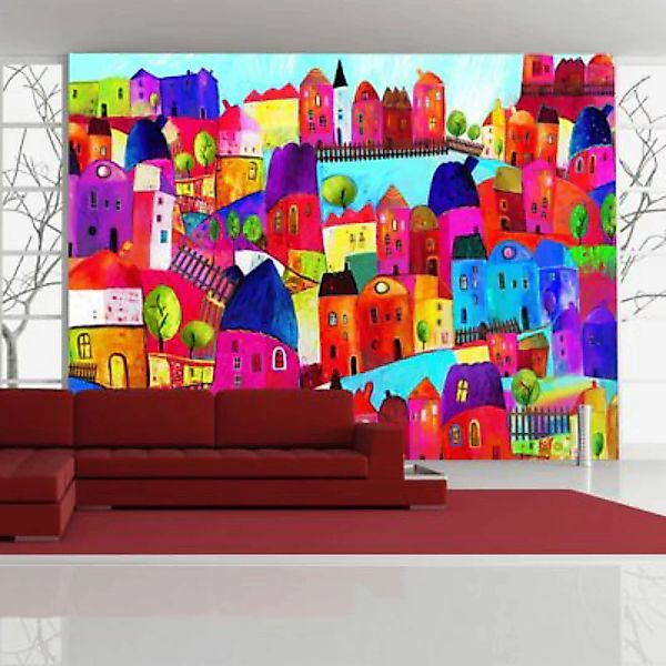 artgeist Fototapete Rainbow-hued town mehrfarbig Gr. 250 x 193 günstig online kaufen
