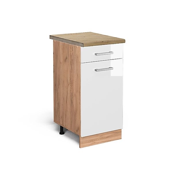 Vicco Küchenunterschrank R-Line Weiß Hochglanz/Goldkraft Eiche 40 cm AP Eic günstig online kaufen
