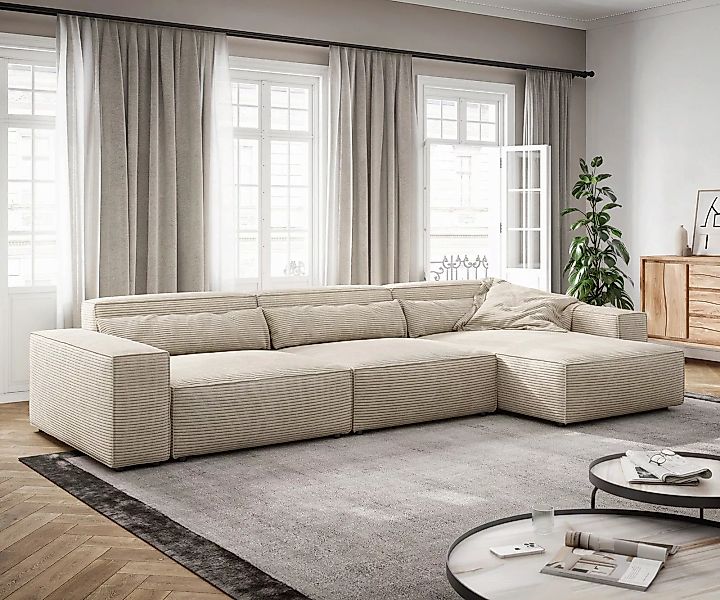 Ecksofa Sirpio XL 370x170 cm Cord Beige Recamiere variabel günstig online kaufen