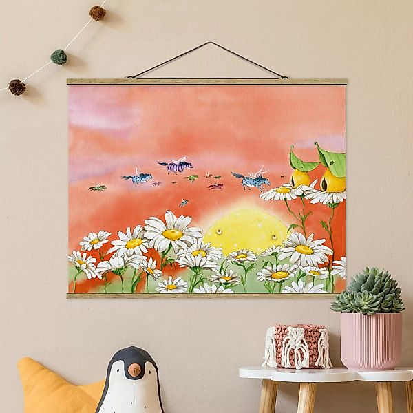 Stoffbild Blumen mit Posterleisten - Querformat Die Zauberponys fliegen dav günstig online kaufen