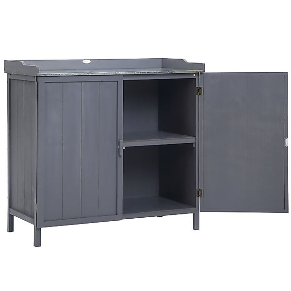 Outsunny Freistehender Gartenschrank-Pflanztisch-Kombination Doppeltür, Reg günstig online kaufen