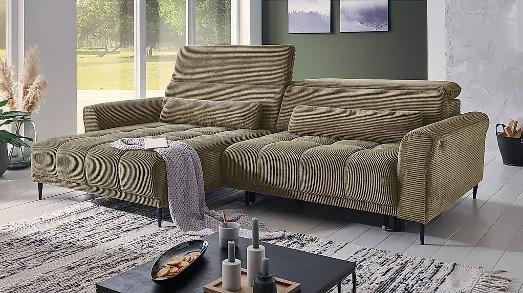 Massivart® Ecksofa Cord 277 cm / Cordsofa LOGAN / Sitztiefenverstellung / N günstig online kaufen