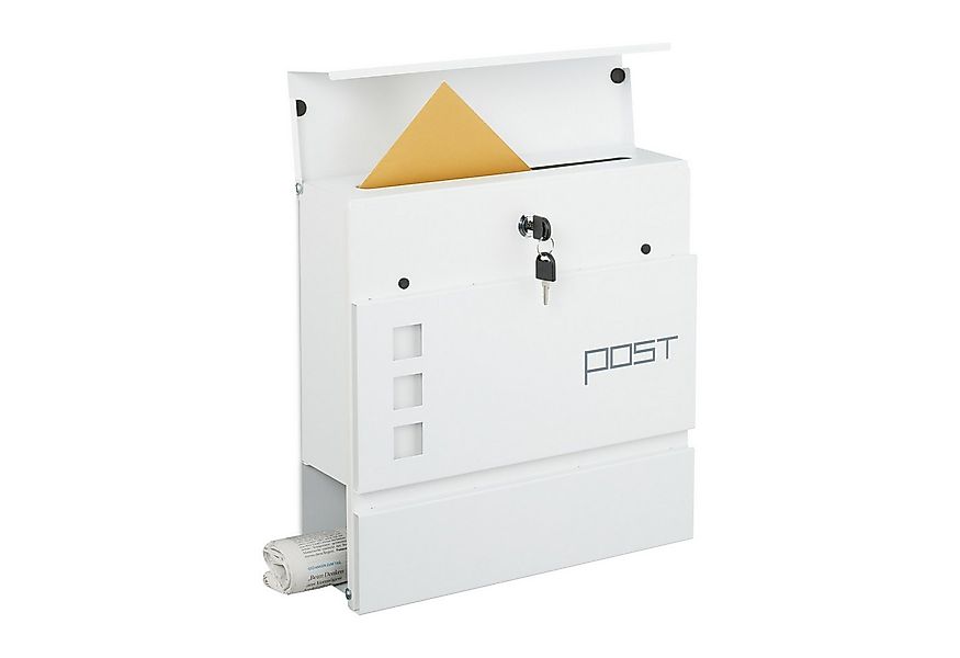 relaxdays Wandbriefkasten Briefkasten mit Zeitungsfach, weiß günstig online kaufen