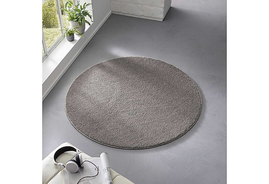 TaraCarpet Teppich Kurzflor-Teppich Madrid Uni, rund, Höhe: 9 mm, uni anthr günstig online kaufen