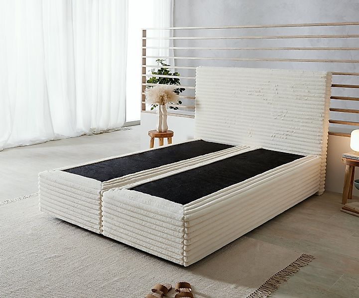 DELIFE Bettgestell Dream-Well, Plüsch-Cord Beige 140x200 günstig online kaufen