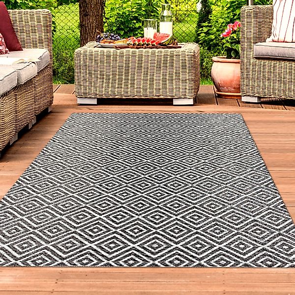 TeppichHome24 Outdoorteppich Kunststoff-Teppich mit Rautenmuster, Outdoorte günstig online kaufen