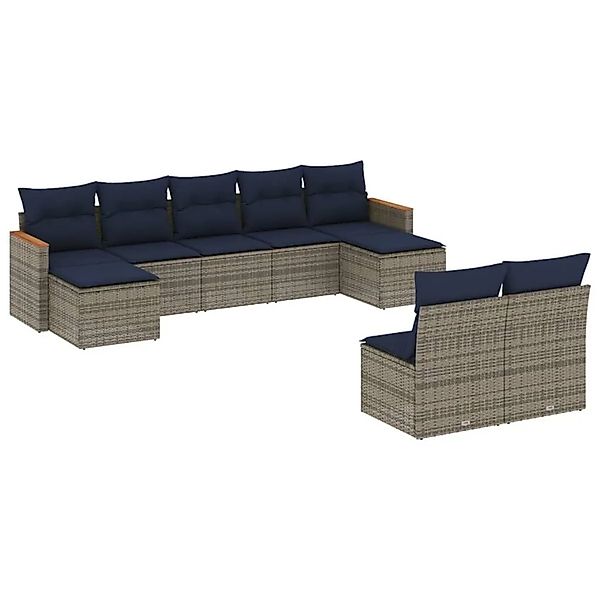 vidaXL 9-Tlg Gartensofa-Set mit Kissen Grau Polyrattan 3226376 günstig online kaufen