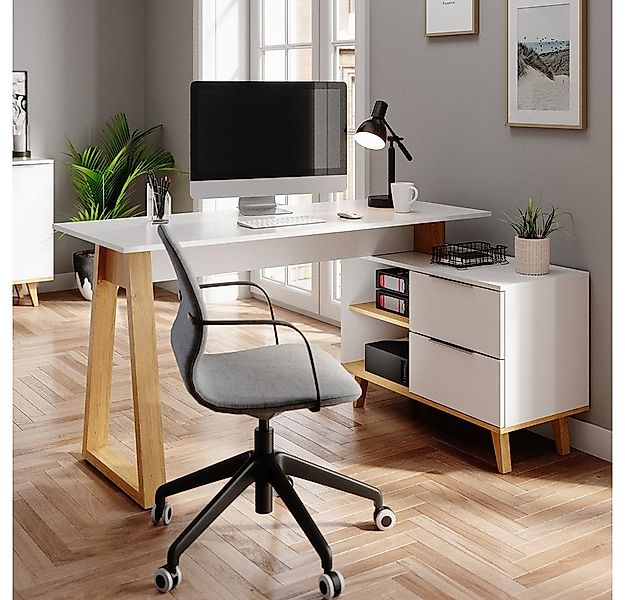 Vicco Schreibtisch Nautica, Weiß/Eiche, 138 x 60 cm mit Schubladen XL günstig online kaufen