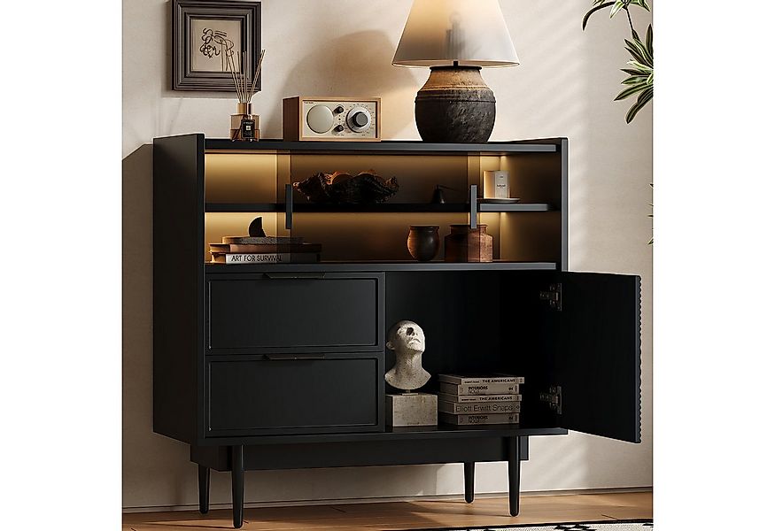 Flieks Sideboard mit 2 Schubladen und 2 Glasschiebetüren (1 St., B80/T35/H8 günstig online kaufen