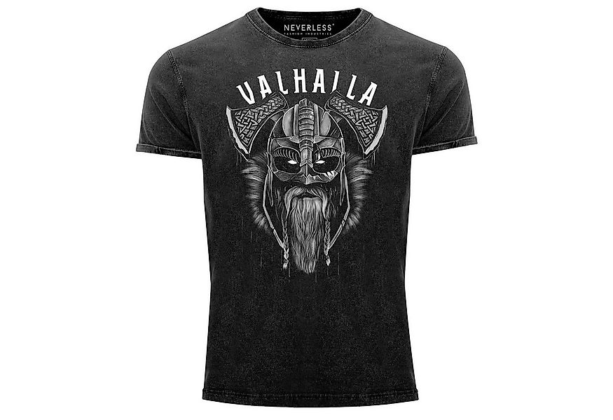 Neverless Print-Shirt Herren Vintage Shirt Valhalla Wikinger Helm Viking Od günstig online kaufen
