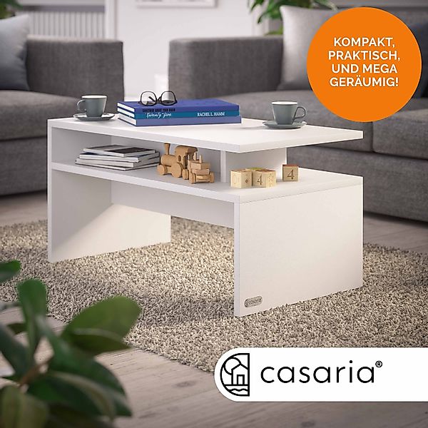 Casaria Couchtisch Sacramento, Holz Weiß mit Stauraum 95x55x50cm 2 Ablagen günstig online kaufen