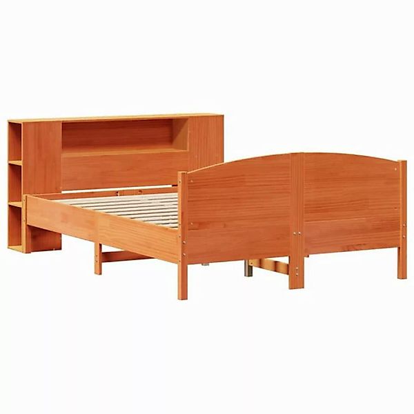 vidaXL Bett Massivholzbett mit Regal ohne Matratze Wachsbraun 135x190 cm günstig online kaufen