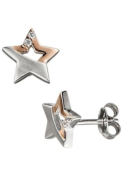 JOBO Paar Ohrstecker Stern, 925 Silber bicolor vergoldet mit 4 Zirkonia günstig online kaufen