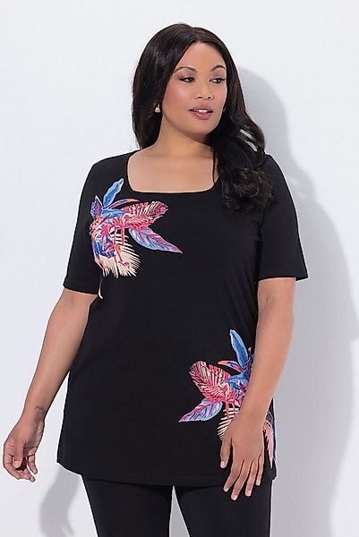 Ulla Popken Longshirt Longshirt A-Linie Carré-Ausschnitt Halbarm günstig online kaufen