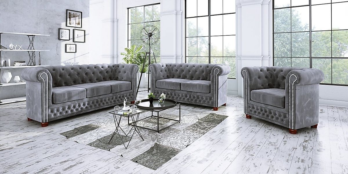 S-Style Möbel Polstergarnitur Chesterfield Leeds 3+2+1, (1x 3-Sitzer-Sofa, günstig online kaufen