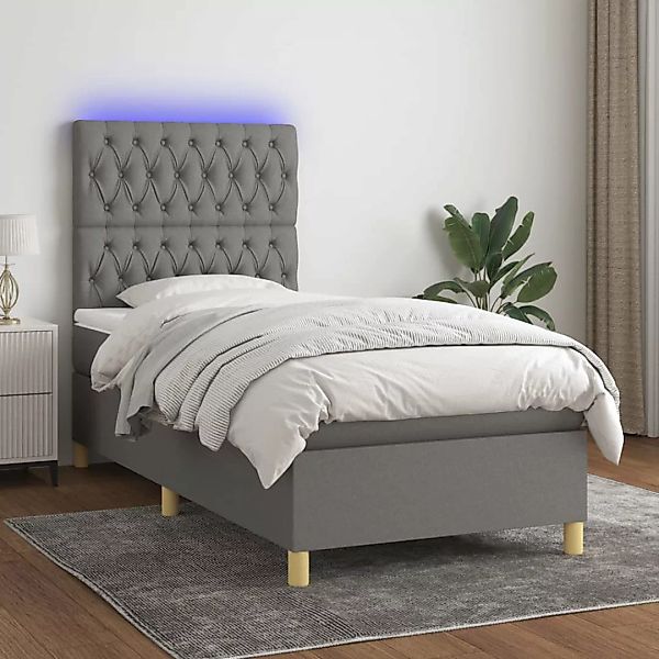 Vidaxl Boxspringbett Mit Matratze & Led Dunkelgrau 100x200 Cm Stoff günstig online kaufen