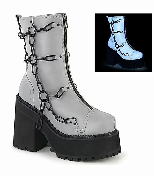 Gothic Ankle Boots ASSAULT-66 - Grau Reflektierend (Schuhgröße: EUR 38) günstig online kaufen