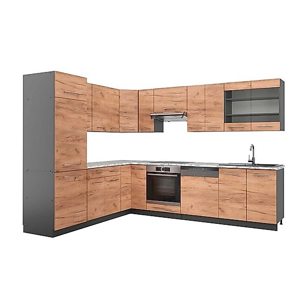 Vicco Fame-Line Eckküche Goldkraft Eiche/Anthrazit 227 x 287 cm AP Marmor o günstig online kaufen
