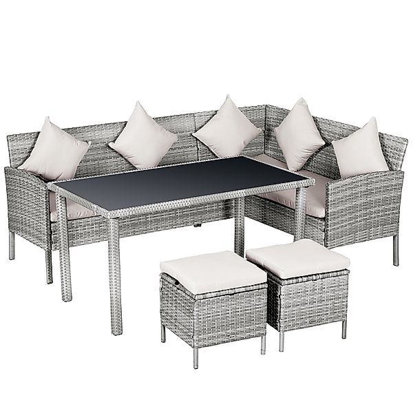 Outsunny Rattan Gartenmöbel Set Sitzgruppe mit Fußhocker aus Metall Grau 13 günstig online kaufen