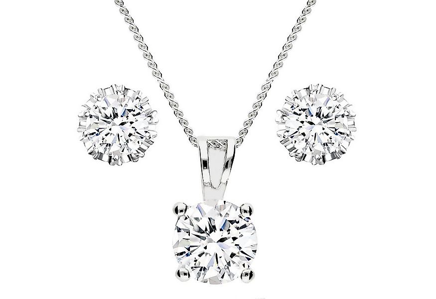 LÖB Ohrring und Ketten Set 750er Weißgold vergoldet Zirkonia Halskette Ohrr günstig online kaufen