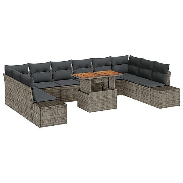 vidaXL Loungesofa 11-teiliges Garten-Sofa-Set mit Kissen Grau Poly Rattan, günstig online kaufen
