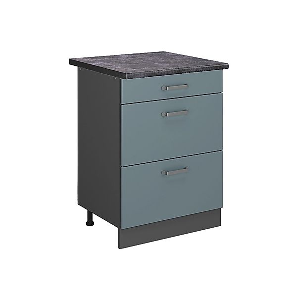 Vicco Küchenunterschrank R-Line Blau-Grau/Anthrazit 60 cm mit Schubladen AP günstig online kaufen