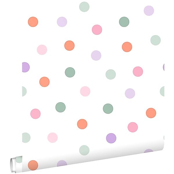 ESTAhome Tapete Punktmuster Lila Orange Rosa und Grün 50 x 900 cm günstig online kaufen