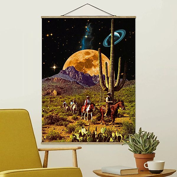 Stoffbild mit Posterleisten Retro Collage - Weltraum Cowboys günstig online kaufen