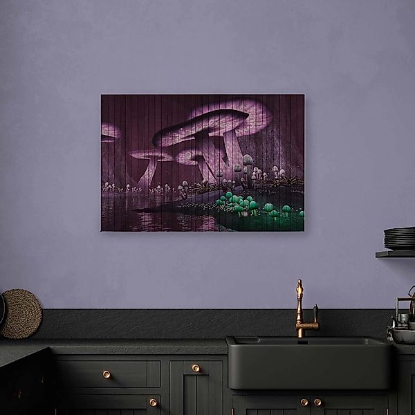 Bricoflor Leinwand Bild Mit Zauberwald In Petrol Keilrahmen Bild Mit Fliege günstig online kaufen