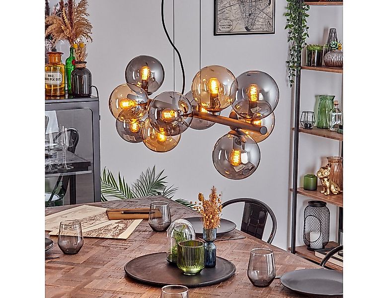 hofstein Pendelleuchte Hängelampe aus Metall/Glas in Schwarz/Bernstein-/Rau günstig online kaufen