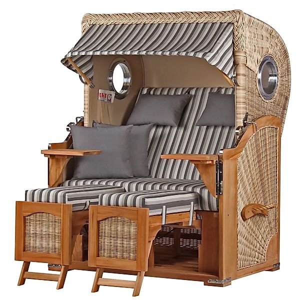 bene,iving Strandkorb Komplettset Ammersee Teak Bullauge PE Shell Modell 54 günstig online kaufen
