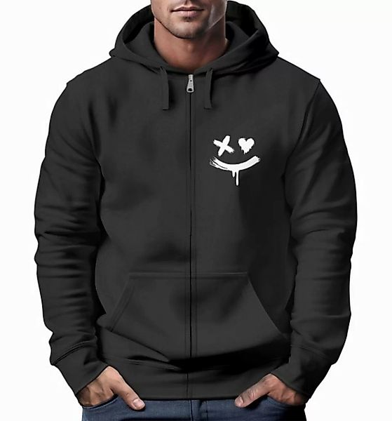 Neverless Sweatjacke Herren Sweatjacke mit Kapuze Print Drippy Smile Zip-Ho günstig online kaufen