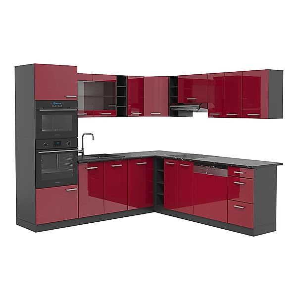 Vicco R-Line Eckküche Bordeaux Hochglanz/Anthrazit 237 x 60 cm ohne Arbeits günstig online kaufen