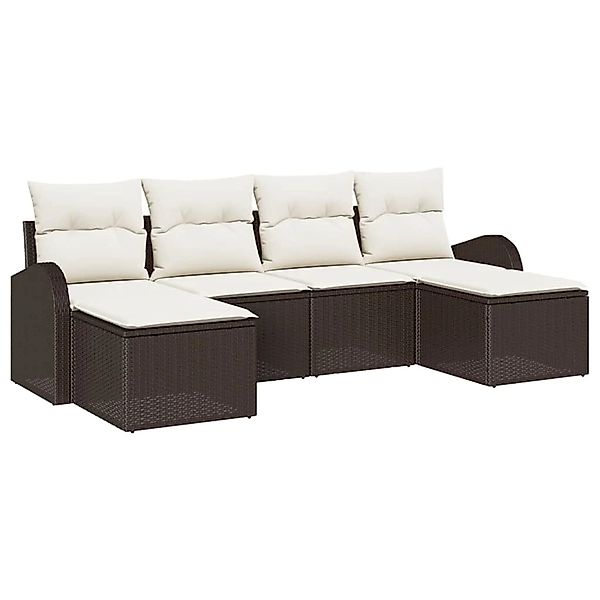 vidaXL Garten-Sofa-Set mit Kissen 6-Tlg Braun Poly Rattan 3346148 günstig online kaufen