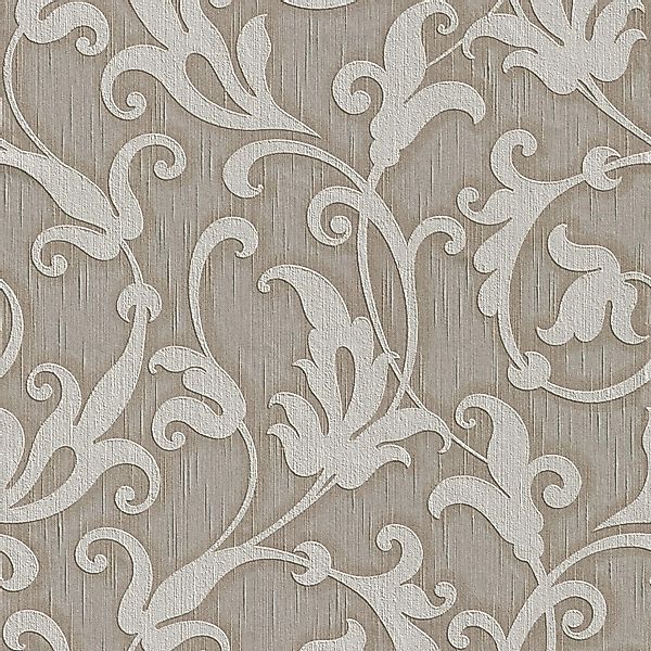 PROFHOME 954906-GU Textiloptik Tapete Barock Matt Grau Braun 0,53 m x 10,05 günstig online kaufen