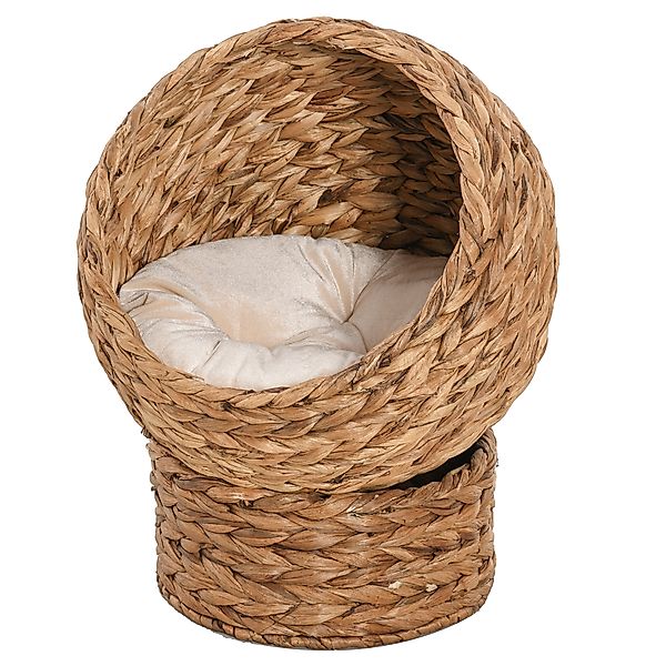 PawHut Rattan Katzenhöhle Katzenbett mit Kissen aus Wasserhyazinthe 50x42x6 günstig online kaufen