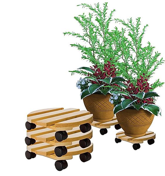 BigDean Blumentopfuntersetzer Pflanzenroller rund Buchenholz Holz 30cm 120K günstig online kaufen