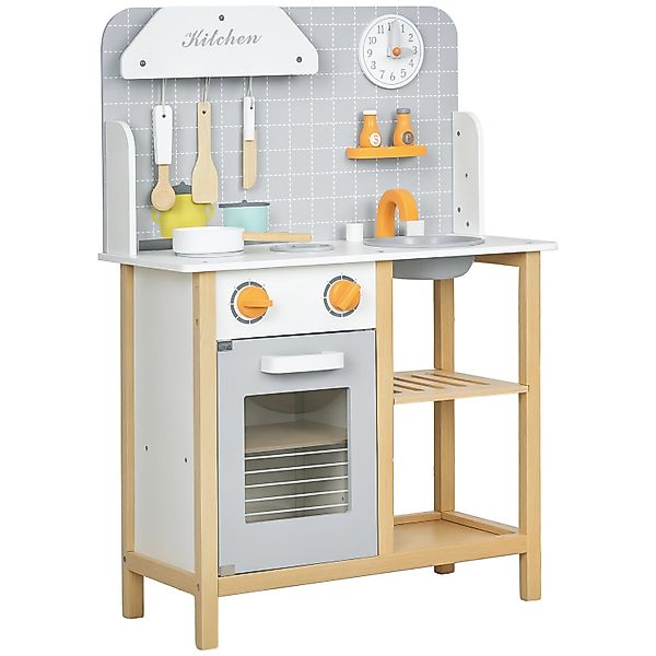 AIYAPLAY Kinderküche  MDF Kiefern Mehrschichtplatte Grau 57L x 26B x 82H cm günstig online kaufen