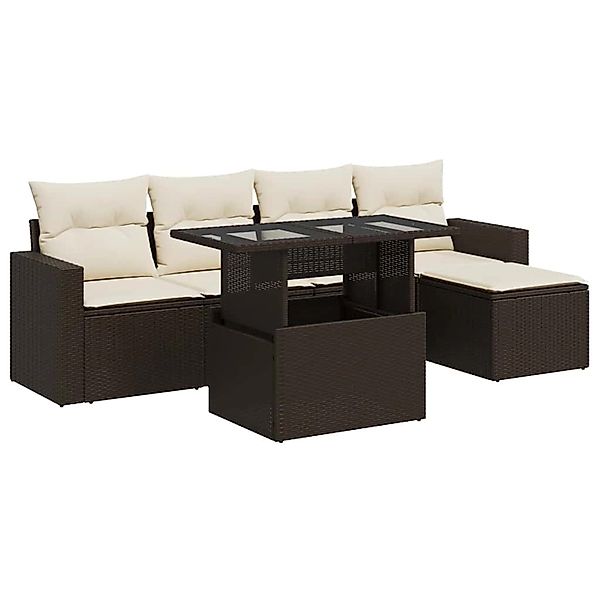 vidaXL 6-Tlg Garten-Sofagarnitur mit Kissen Braun Poly Rattan 3326304 günstig online kaufen