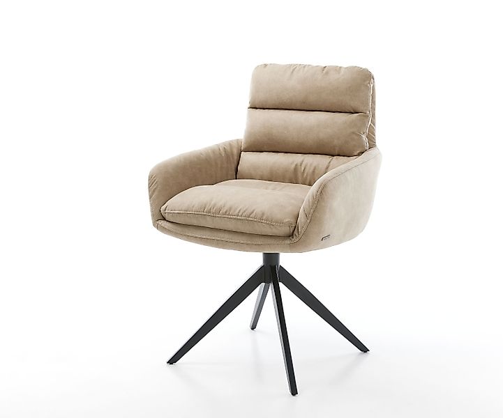 Esszimmerstuhl Abelia-Flex mit Armlehnen Mikrofaser Beige Vintage Kreuzgest günstig online kaufen