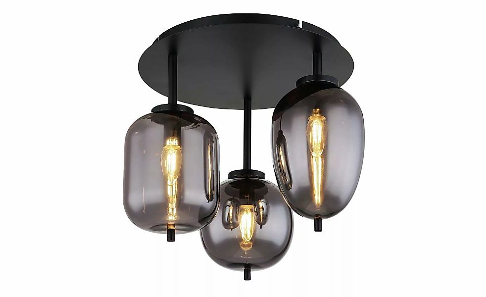 Deckenlampe Blacky, schwarz/rauchgrau, Ø 46 cm, Glas, 3-flg. günstig online kaufen