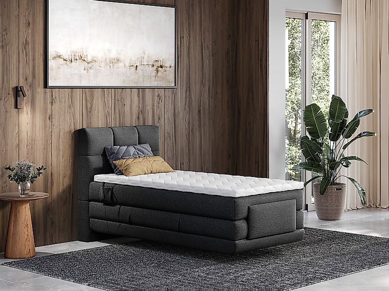 Boxspringbett mit gestepptem Kopfteil + elektrischem Untergestell mit Relax günstig online kaufen