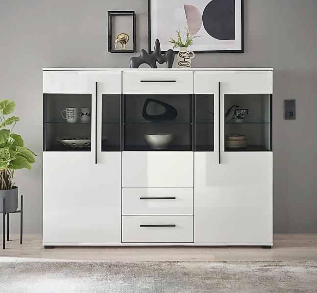 Home affaire Highboard "Cantara, moderner Schrank, Vitrine in Eiche Dekor o günstig online kaufen